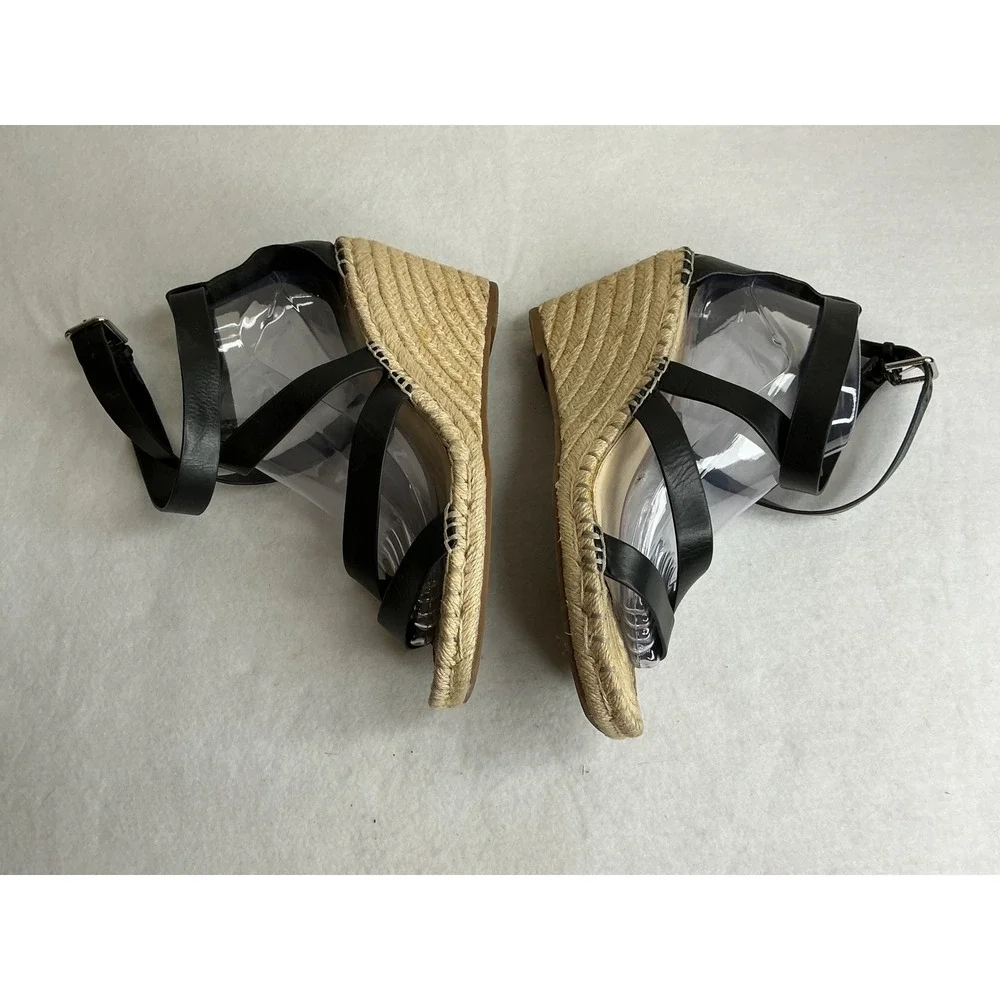 Vince Camuto Black Leather Espadrille Wedge Sandals Ankle Strap 8.5M